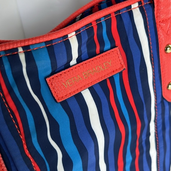 Vera Bradley Preppy Poly Crossbody Tote Bag Cobalt Stripe - Picture 13 of 16
